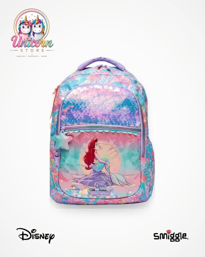 Pink and lilac Disney Ariel backpack by Smiggle with a sequin trim