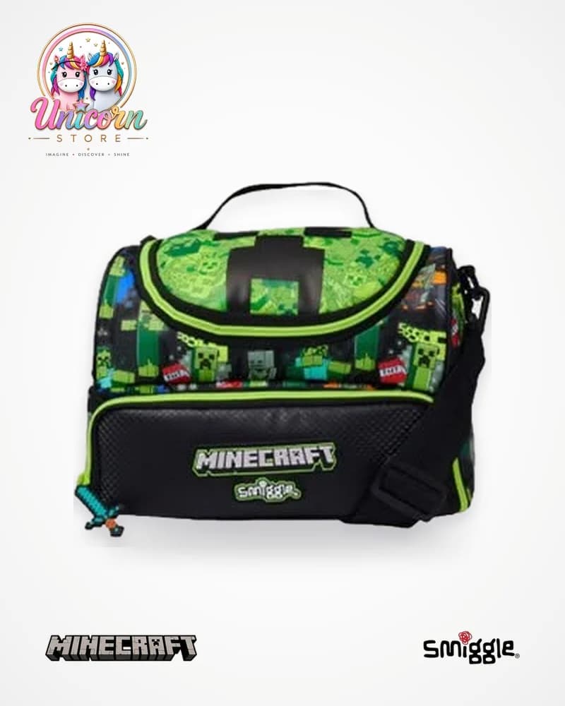 Green and black Minecraft two-deck lunch bag by Smiggle