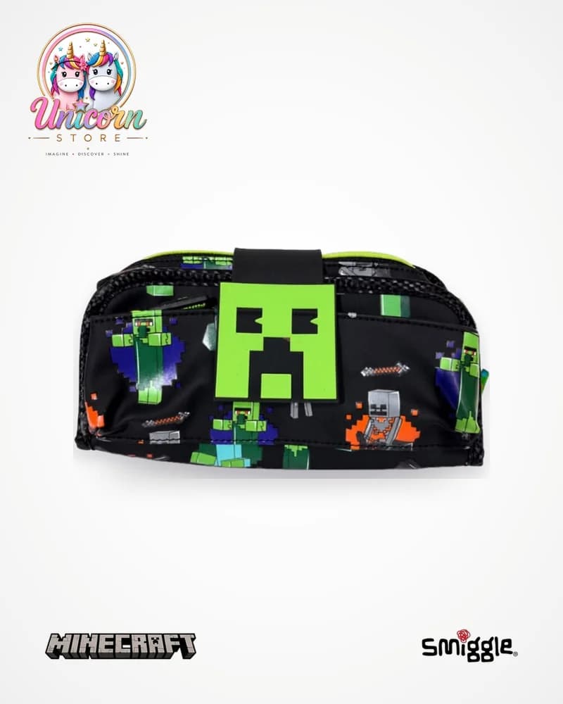Black Minecraft pencil case by Smiggle with a Creeper face