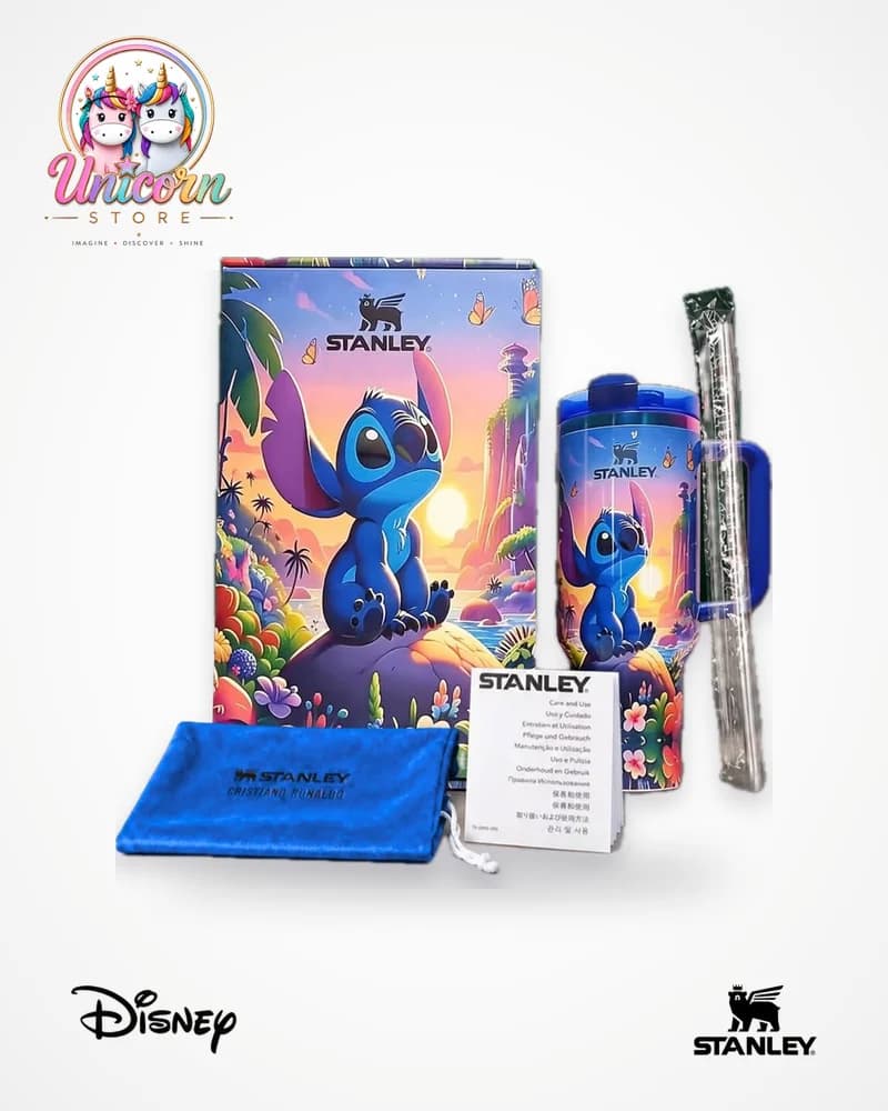 Disney Stitch Stanley Quencher tumbler gift set with box, straw and pouch